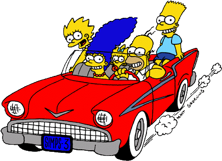 simpsons in an open top car